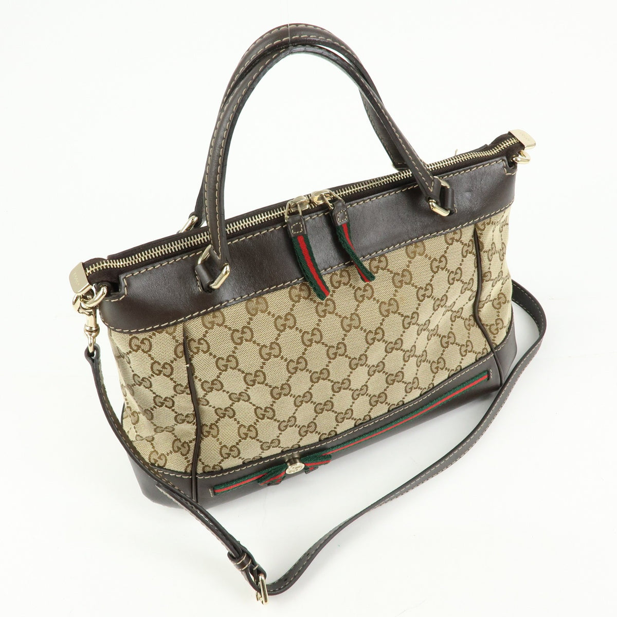 Gucci Mayfair Convertible Gg Canvas Beige Canvas Tote Bag Bag (Pre-Owned)