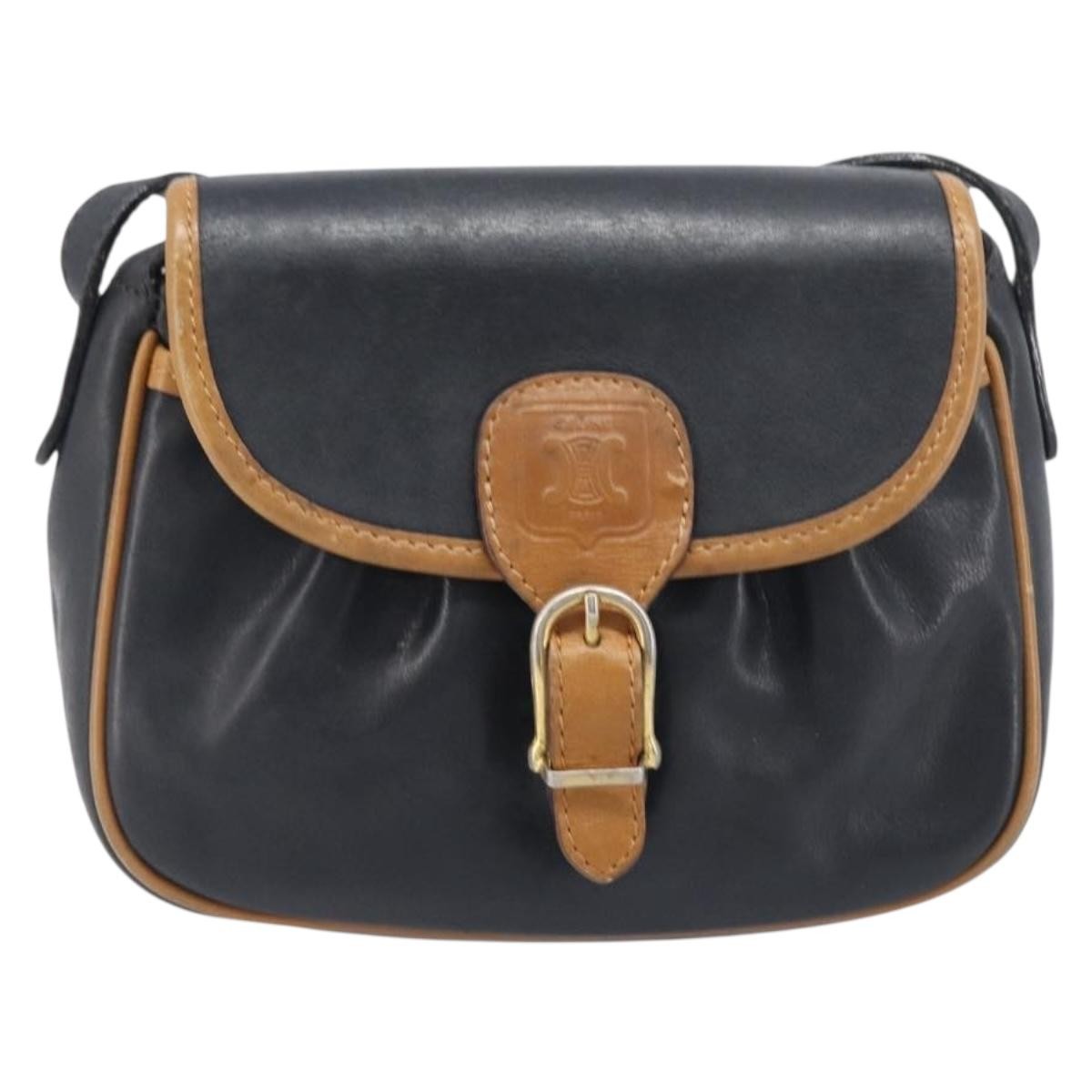 Celine Flap Shoulder Leather Black Leather Shoulder Bag Bag (Pre-Owned)