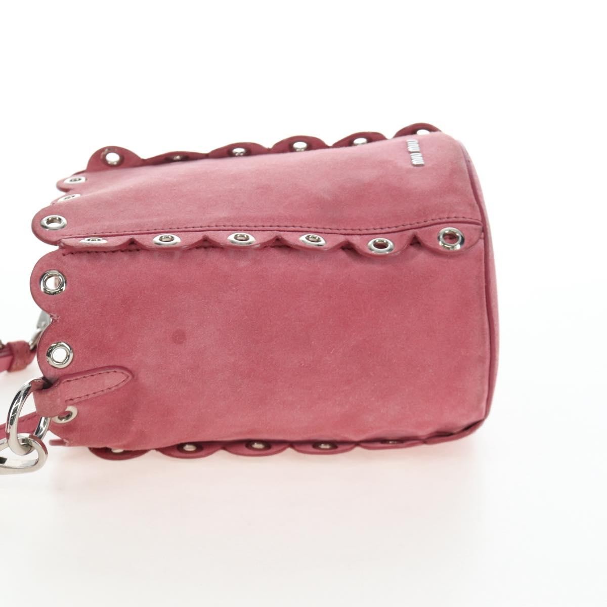 Miu Miu Convertible Bucket Leather With Applique Pink Suede Handbag (Pre-Owned)