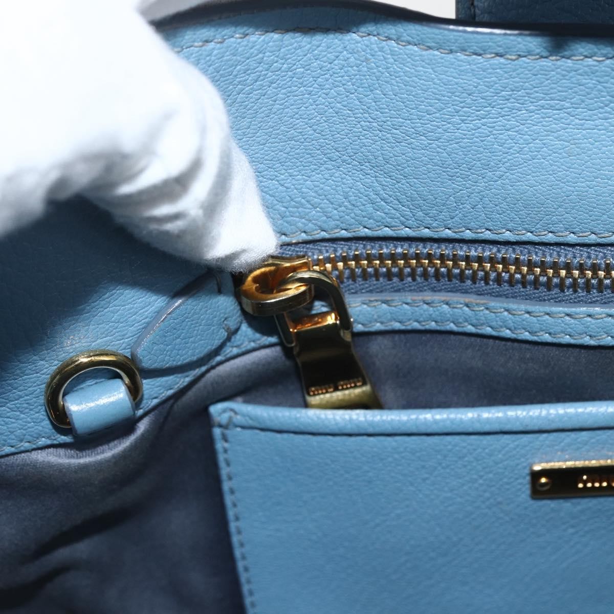 Miu Miu Madras Convertible Lock Leather Blue Leather Tote Bag Bag (Pre-Owned)