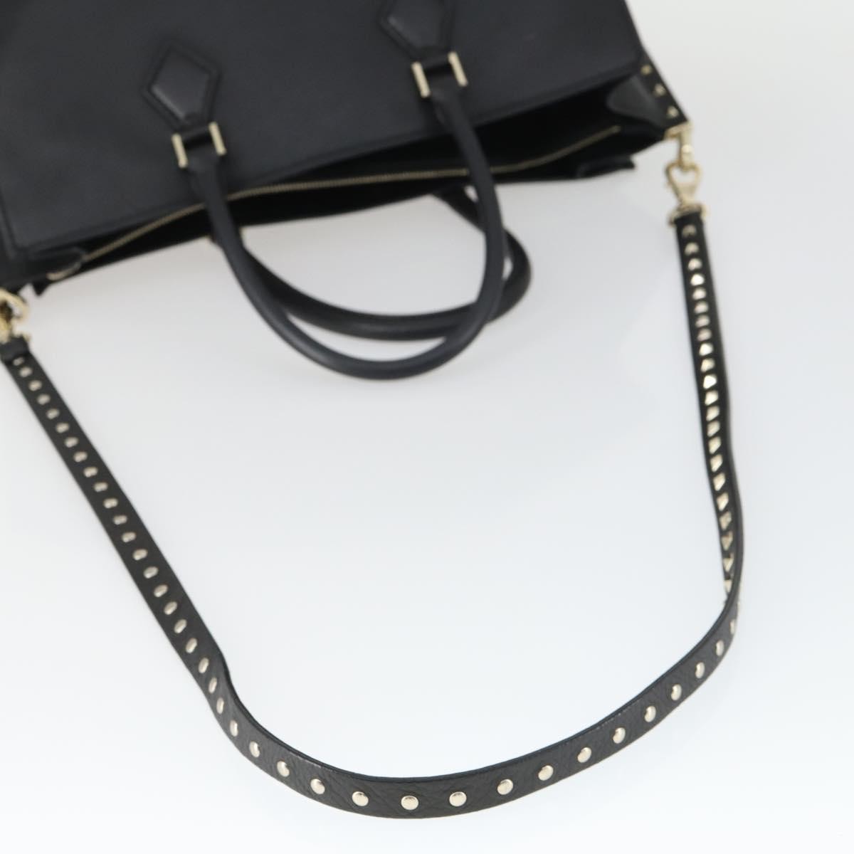 Valentino Garavani Rockstud Open Leather Black Leather Tote Bag Bag (Pre-Owned)