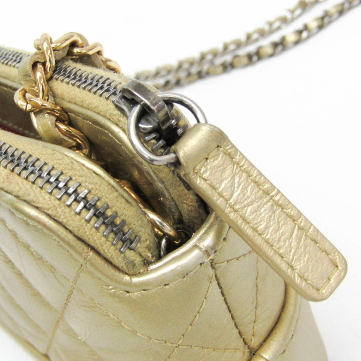 Chanel Gabrielle Double Zip Clutch With Chain Quilted Aged Calfskin Gold Leather Shoulder Bag Bag (Pre-Owned)