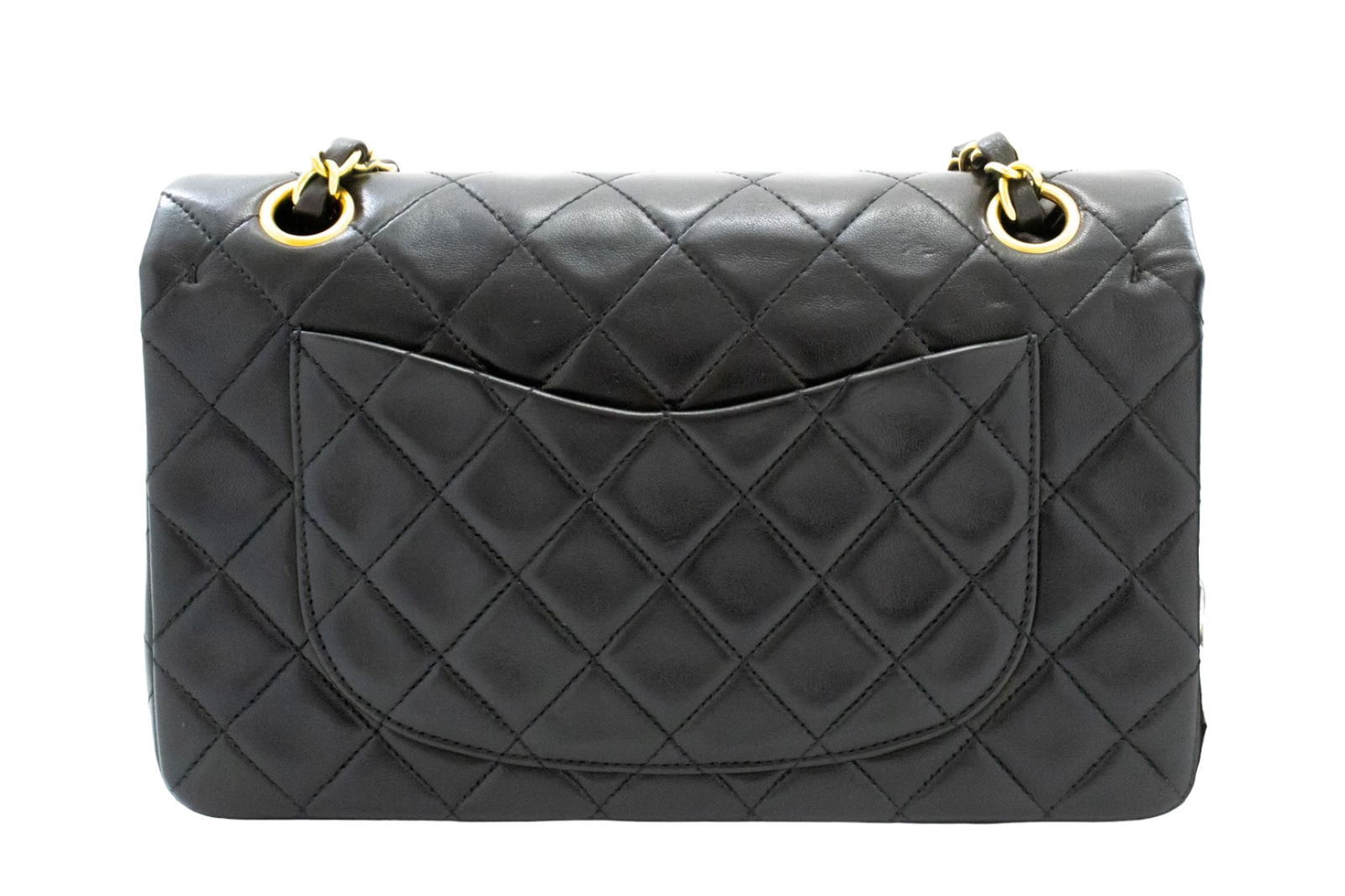 Chanel Vintage Classic Double Flap Quilted Lambskin Black Leather Shoulder Bag Bag (Pre-Owned)