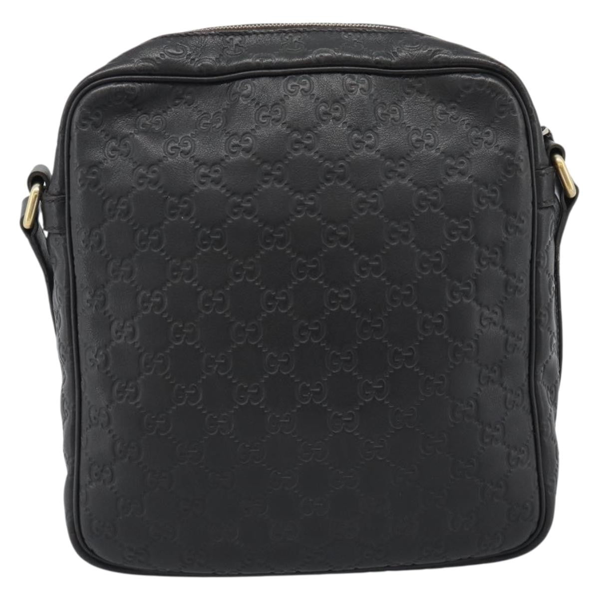 Gucci Front Zip Messenger Guccissima Leather Black Leather Shoulder Bag Bag (Pre-Owned)