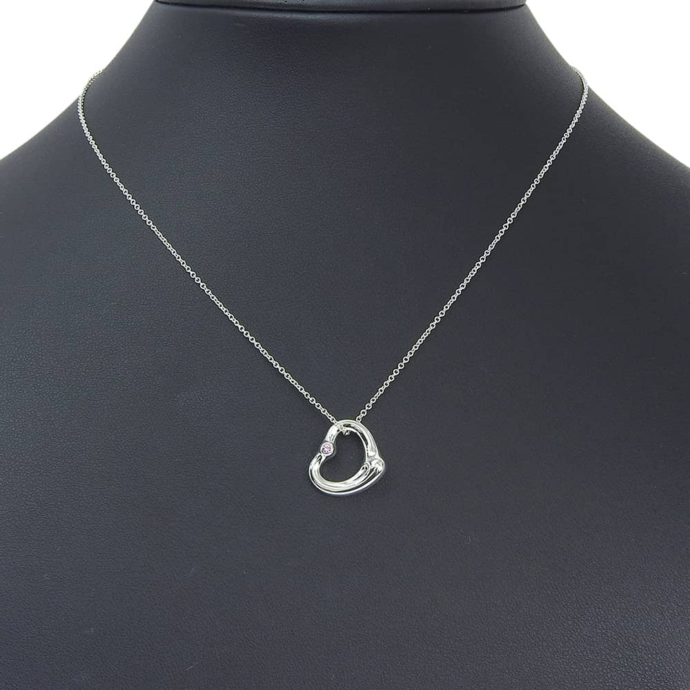 Tiffany & Co. Elsa Peretti Open Heart Pendant Sterling Silver With Pink Sapphire Silver Silver Necklace Jewelry (Pre-Owned)