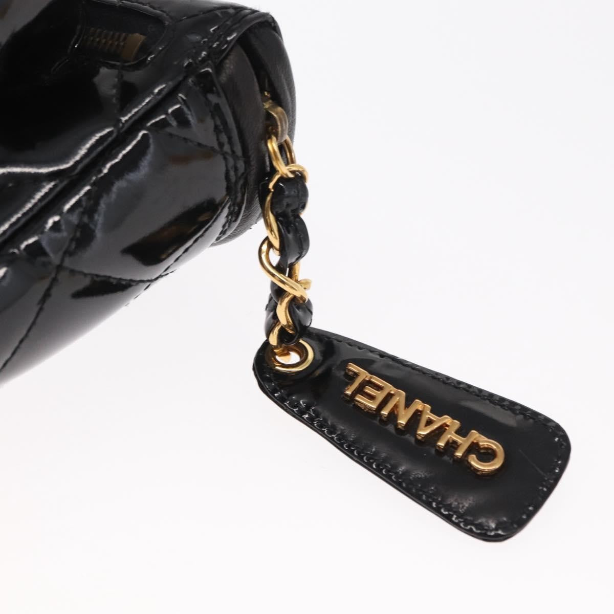 Chanel Vintage Zip Belt Quilted Lambskin Black Patent_Leather Clutche & Pouche Bag (Pre-Owned)