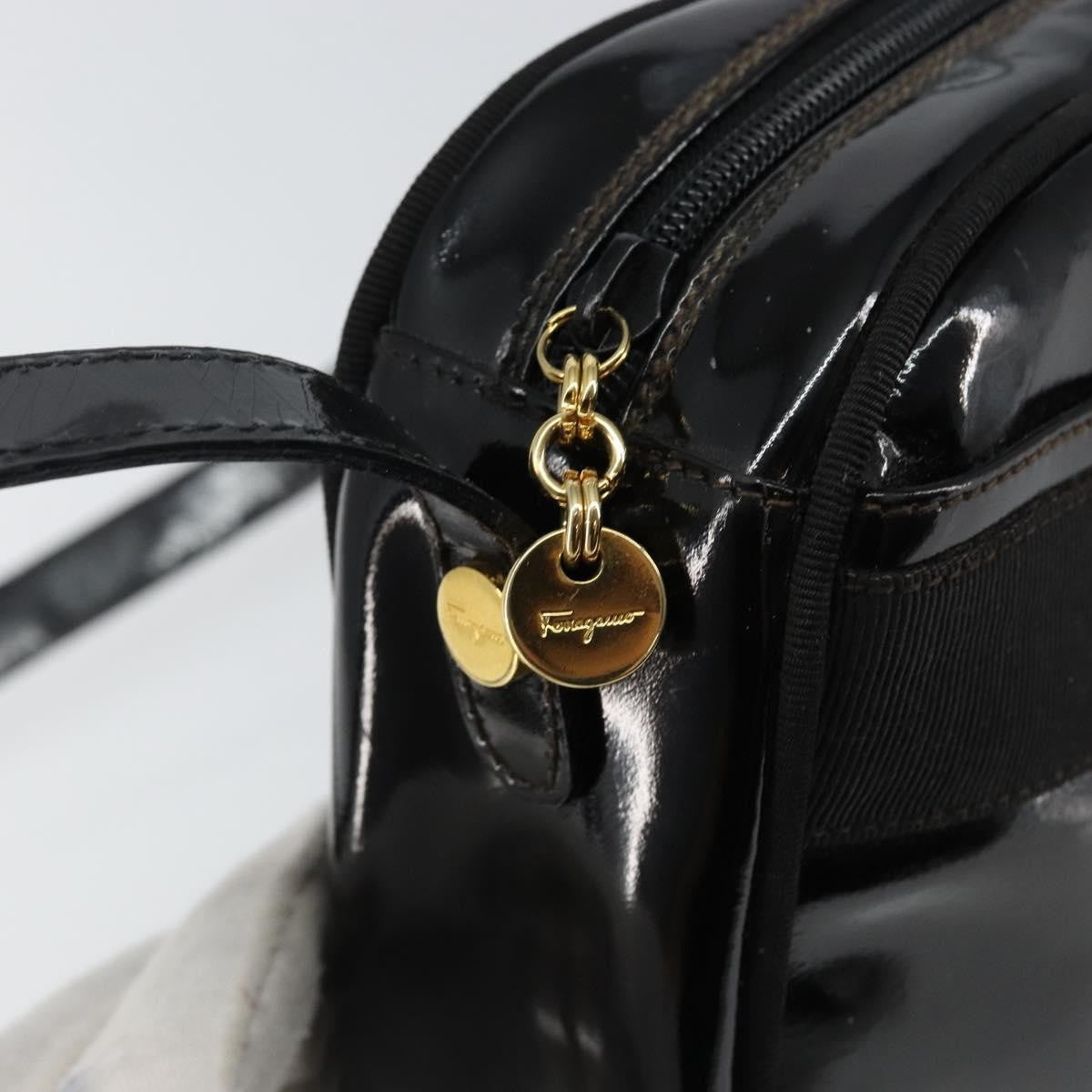 Salvatore Ferragamo Vala Patent Leather Black Patent_Leather Bag (Pre-Owned)