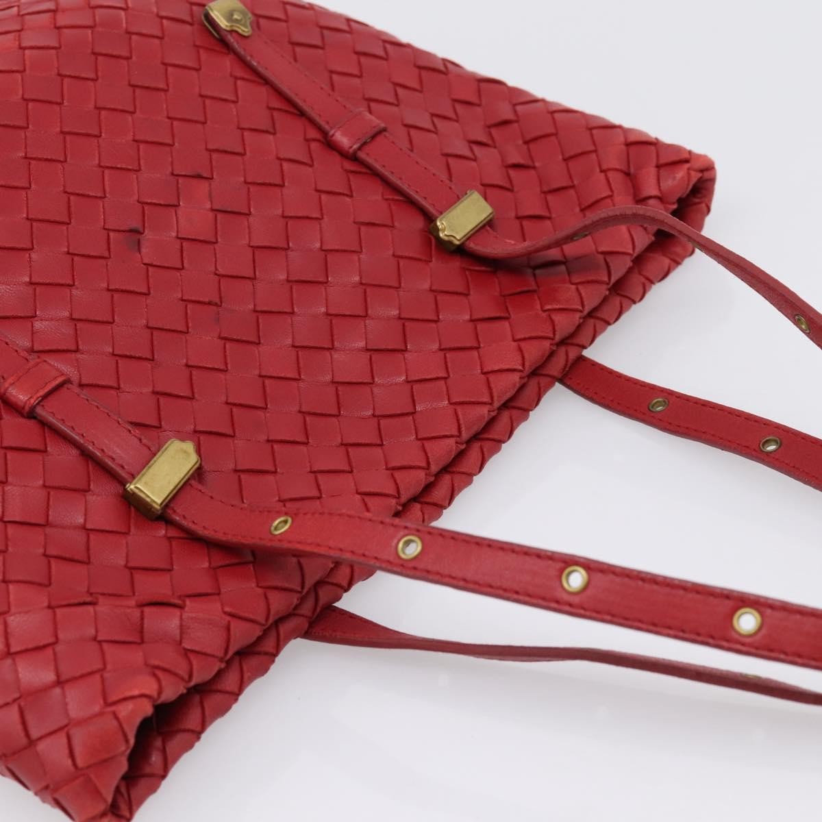 Bottega Veneta Belted Tote Intrecciato Nappa Red Leather Tote Bag Bag (Pre-Owned)