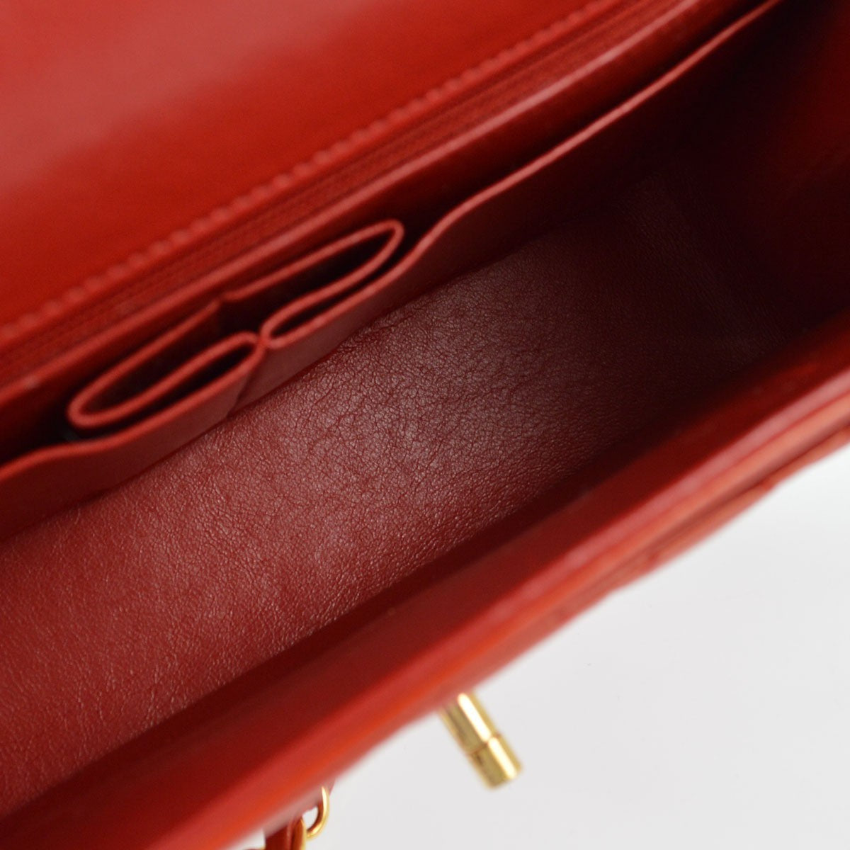 Chanel Vintage Cc Chain Flap Quilted Lambskin Red Leather Handbag (Pre-Owned)