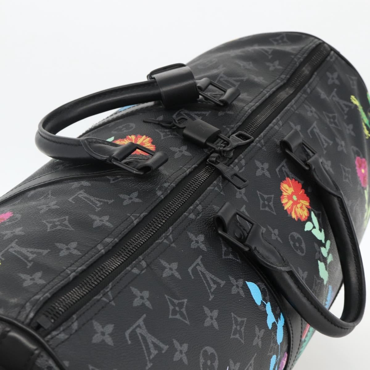 Louis Vuitton Keepall Bandouliere Limited Edition Foliage Monogram Eclipse Black Canvas Travel Bag Bag (Pre-Owned)