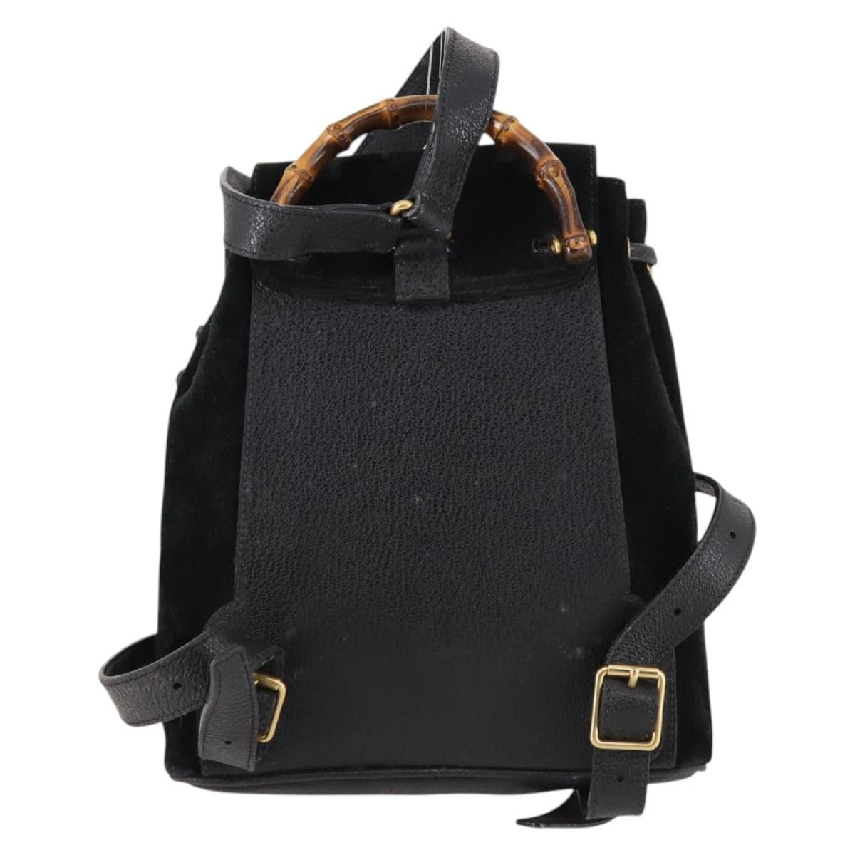 Gucci Vintage Bamboo Suede Black Suede Backpack Bag (Pre-Owned)