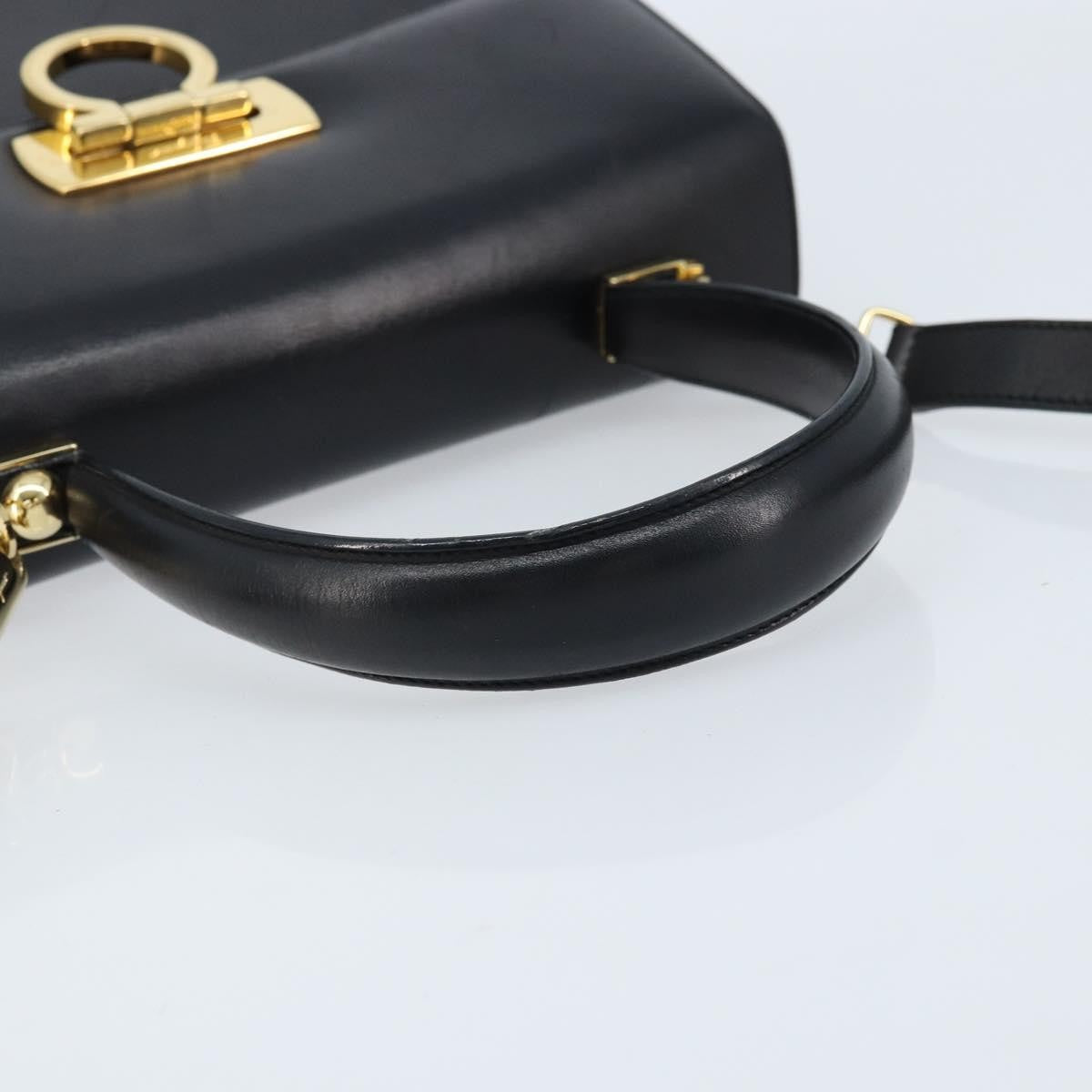 Salvatore Ferragamo Gancini Convertible Top Handle Leather Black Leather Handbag (Pre-Owned)