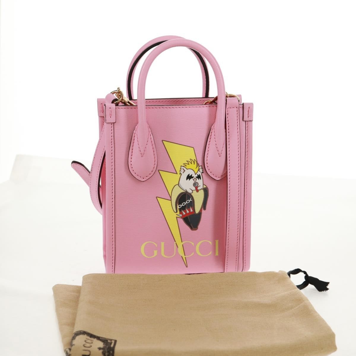 Gucci Vertical Tote Printed Leather Pink Leather Tote Bag Bag (Pre-Owned)