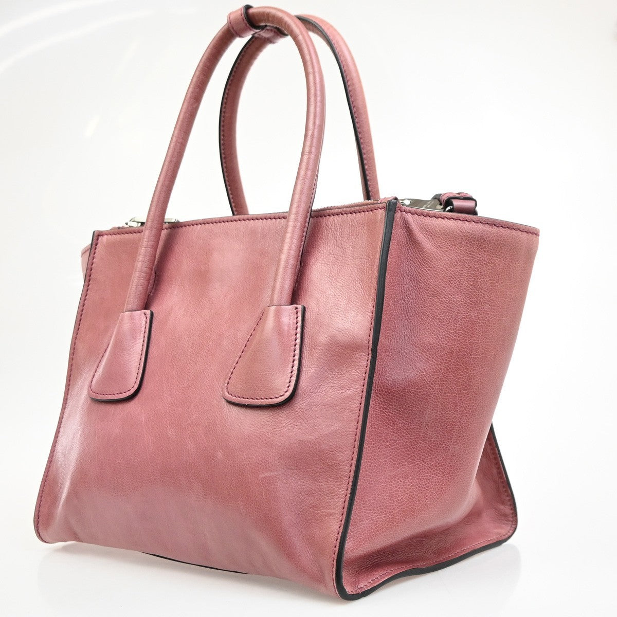 Prada Double Zip Lux Convertible Saffiano Leather Pink Leather Tote Bag Bag (Pre-Owned)