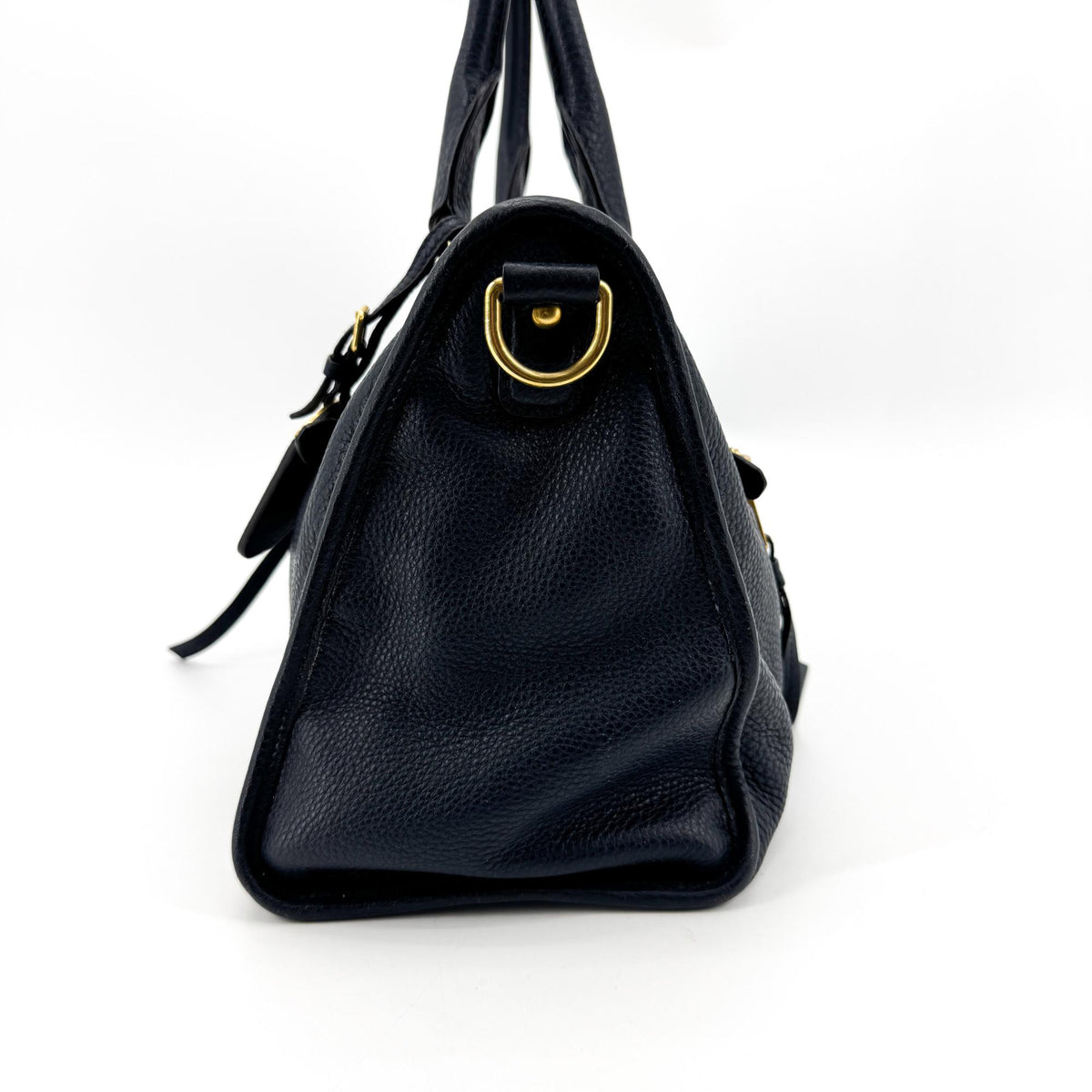 Prada Front Zip Convertible Satchel Vitello Phenix Navy Leather Handbag (Pre-Owned)