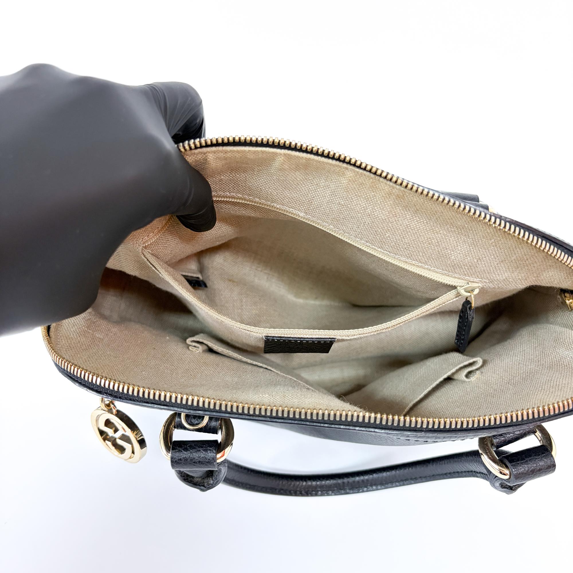 Gucci Dome Bowler Gg Suede Black Leather Handbag (Pre-Owned)