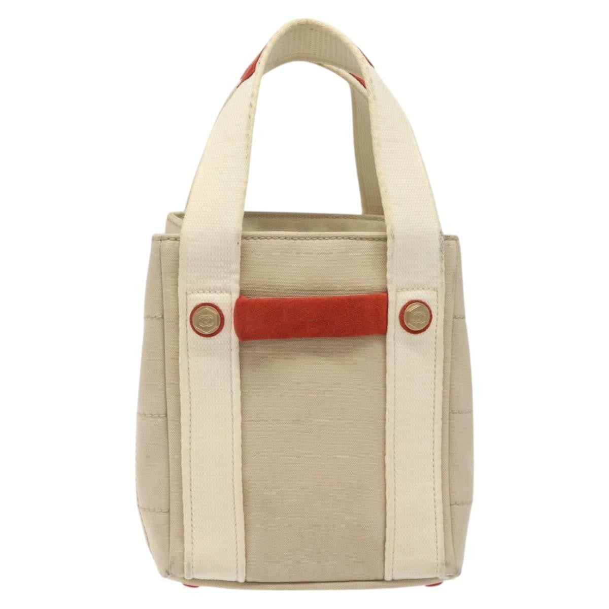 Chanel Chocolate Bar Coco Mark Canvas Beige Canvas Handbag (Pre-Owned)