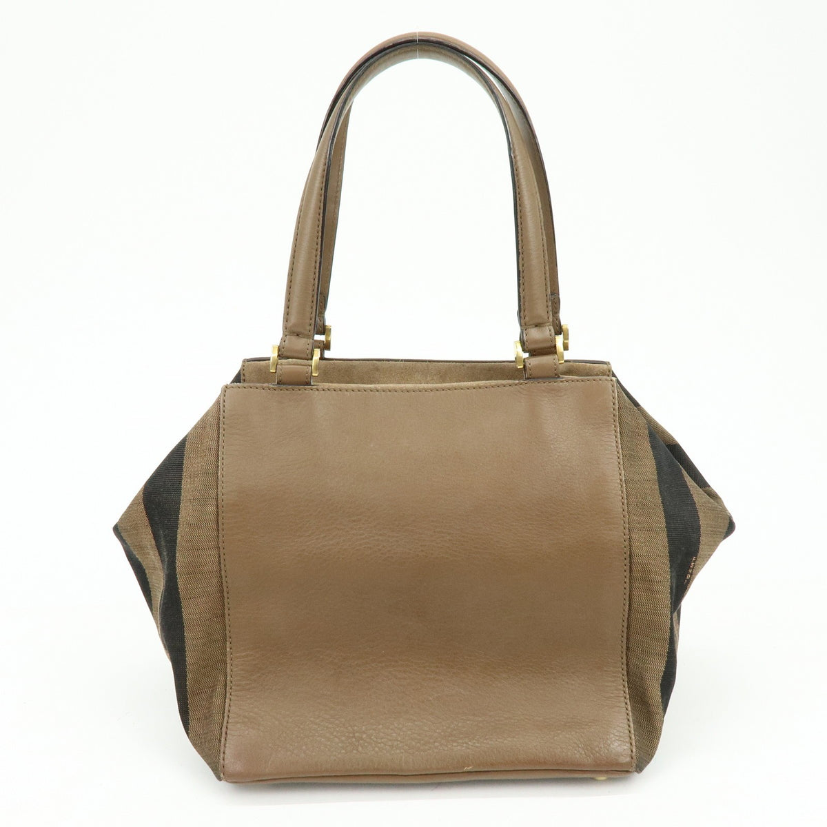 Fendi Boxy Leather With Pequin Canvas Brown Leather Tote Bag Bag (Pre-Owned)