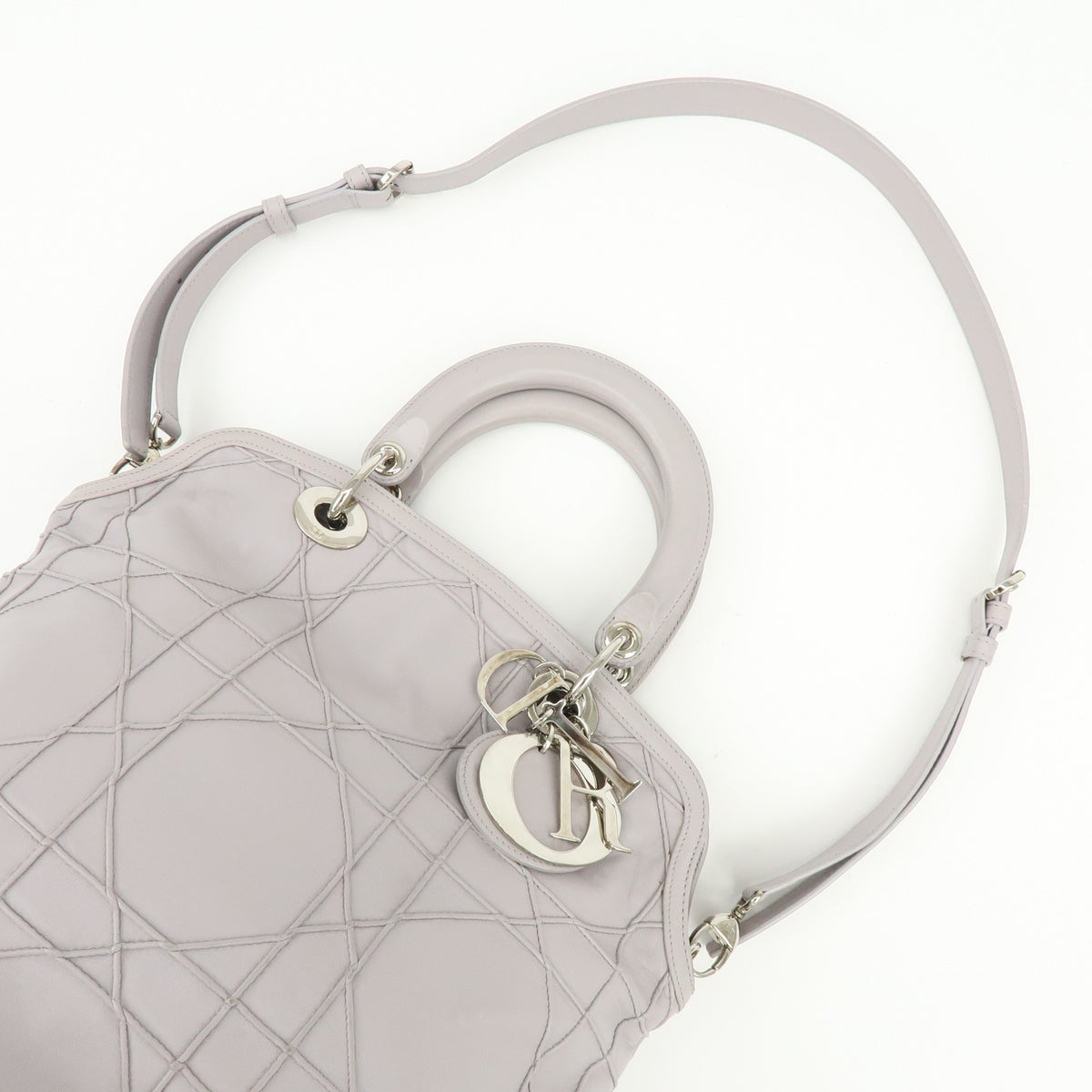 Christian Dior Granville Satchel Cannage Quilt Leather Purple Leather Handbag (Pre-Owned)
