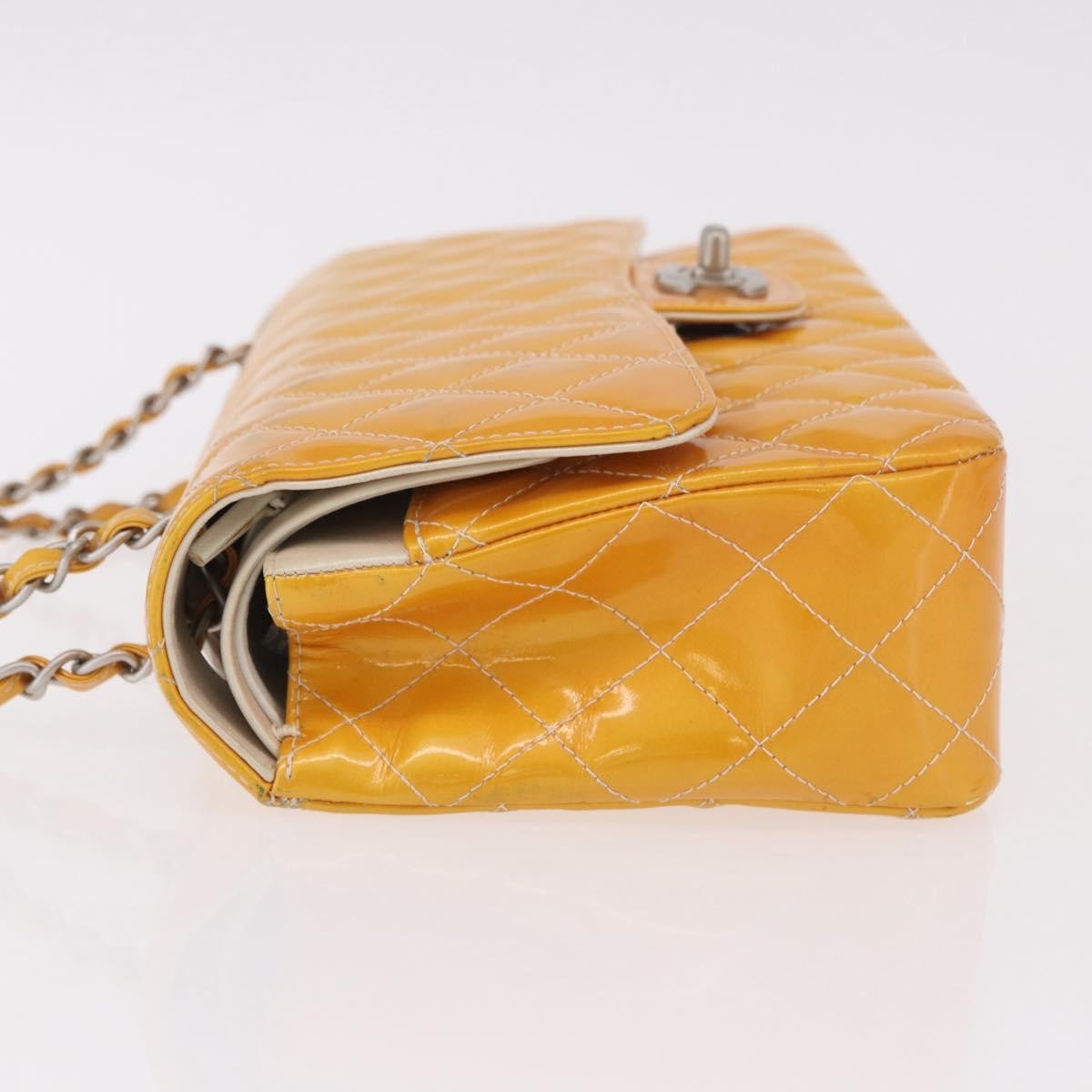Chanel Timeless - Classic Double Flap Quilted Patent Yellow Patent_Leather Shoulder Bag Bag (Pre-Owned)