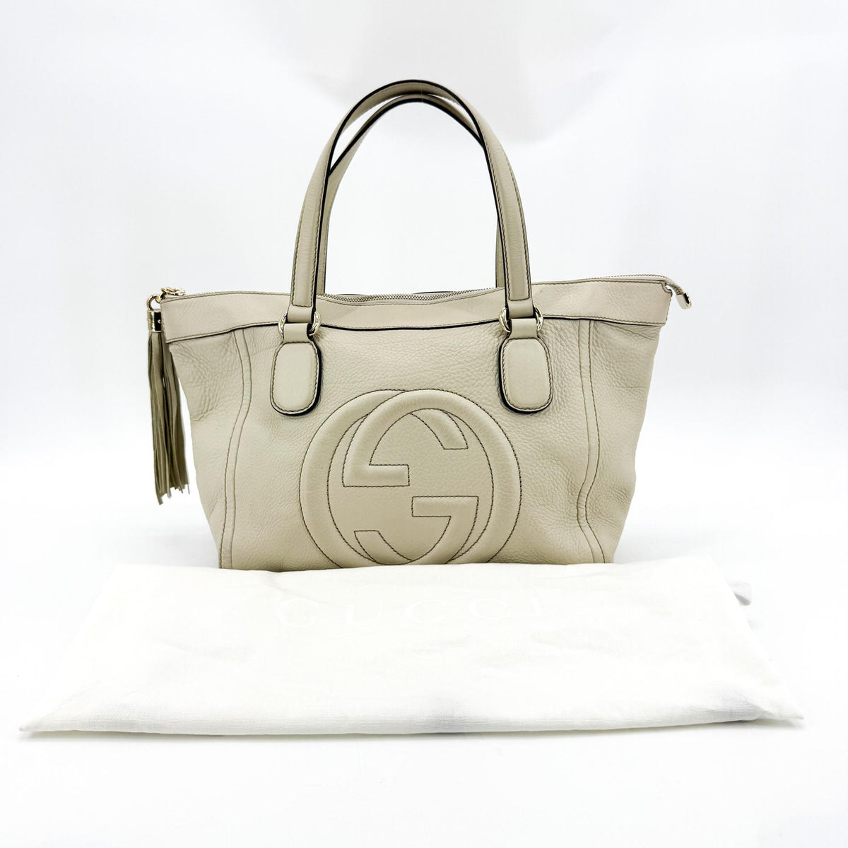 Gucci Soho Zip Leather Beige Leather Tote Bag Bag (Pre-Owned)