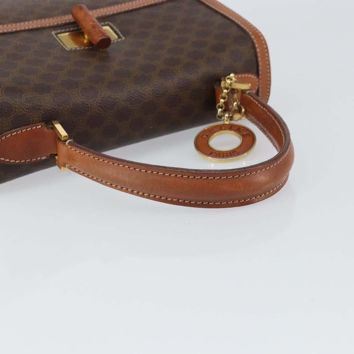 Celine Vintage Convertible Top Handle Macadam Coated Canvas Brown Pvc Handbag (Pre-Owned)