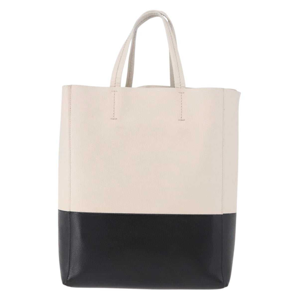 Celine Vertical Bi-Cabas Tote Leather White Leather Tote Bag Bag (Pre-Owned)
