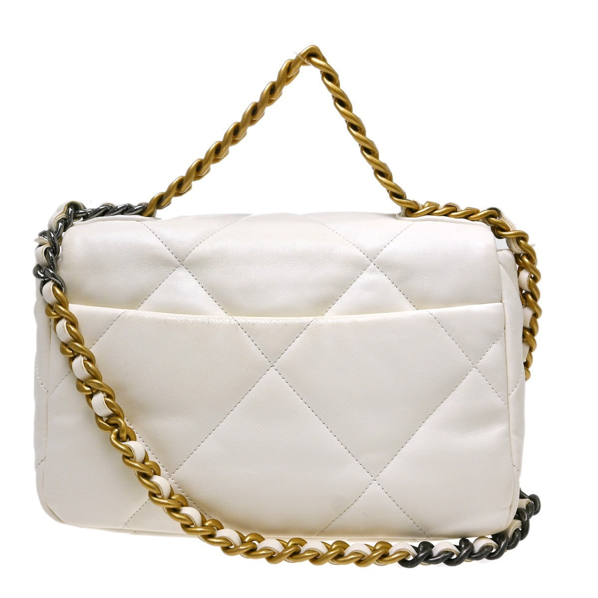 Chanel 19 Flap Quilted Leather White Calfskin Handbag (Pre-Owned)