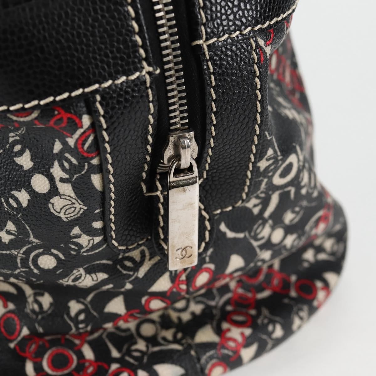 Chanel Optic Coco Bowler Printed Coated Canvas With Caviar Black Canvas Handbag (Pre-Owned)