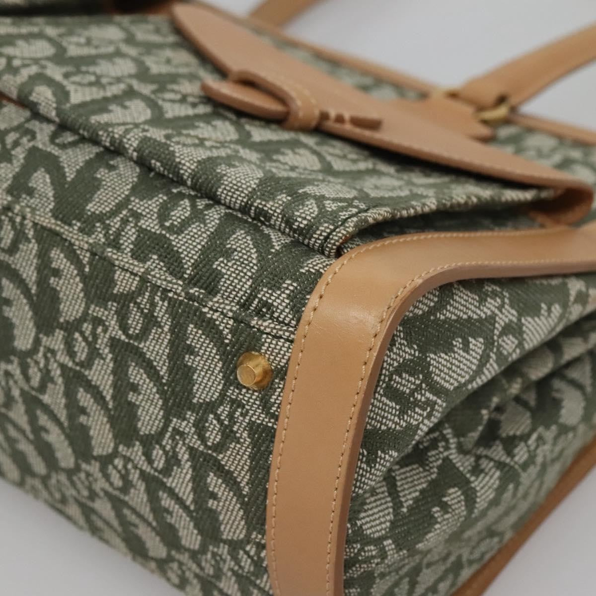 Christian Dior Vintage Trotter Double Pocket Tote Diorissimo Canvas Khaki Canvas Bag (Pre-Owned)
