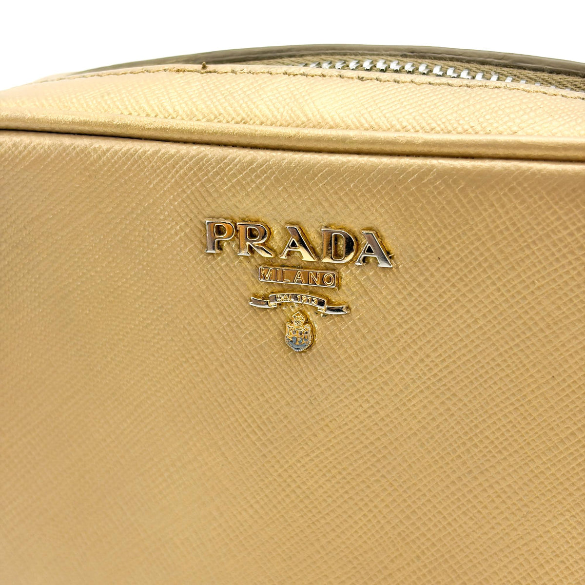 Prada Camera Saffiano Leather Gold Leather Shoulder Bag Bag (Pre-Owned)