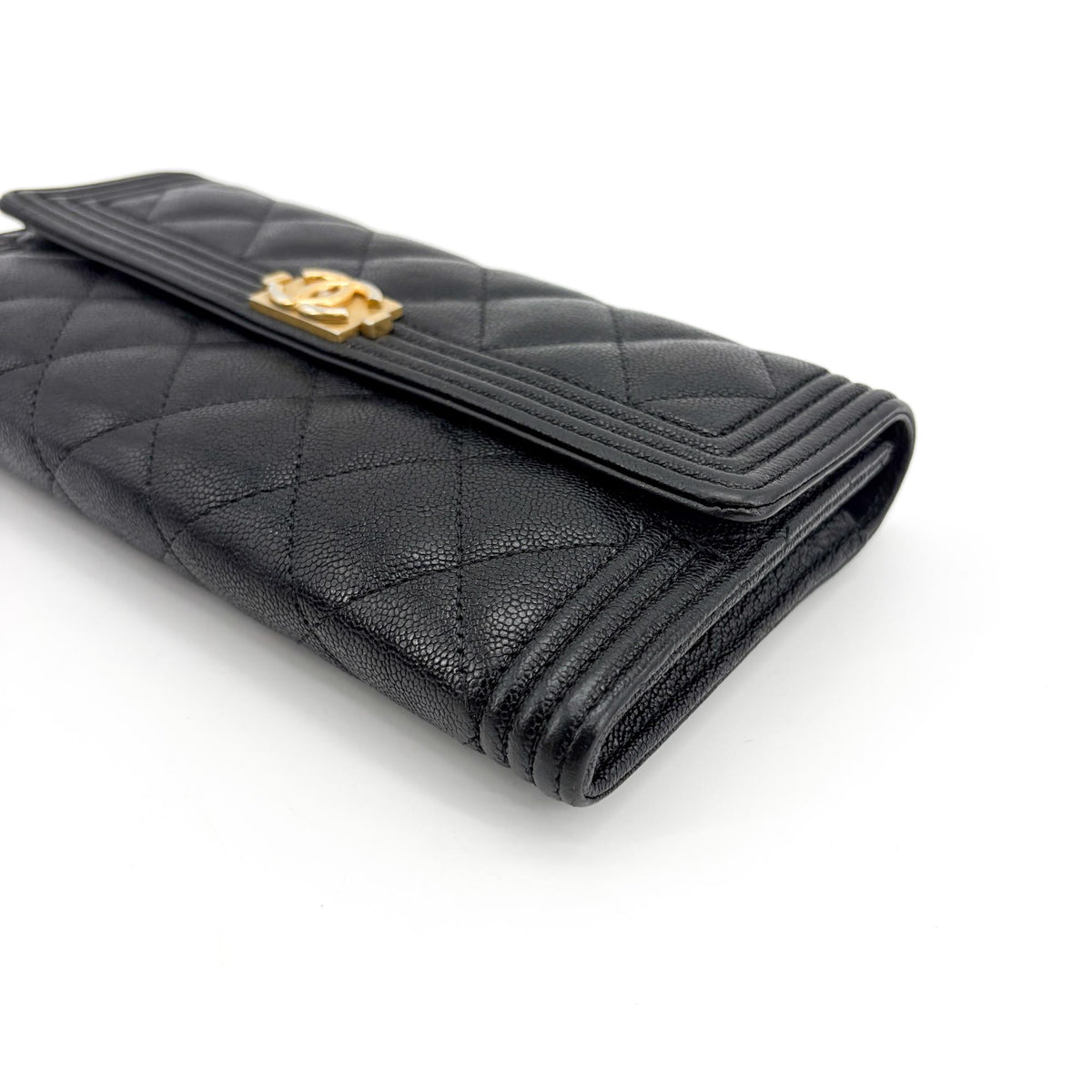 Chanel Boy Flap Quilted Caviar Black Leather Wallets Accessory (Pre-Owned)