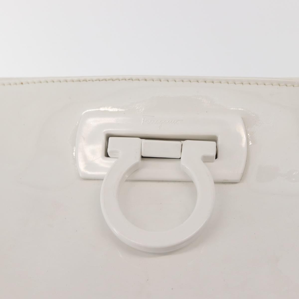Salvatore Ferragamo Gancini Tote Patent Leather White Patent_Leather Tote Bag Bag (Pre-Owned)