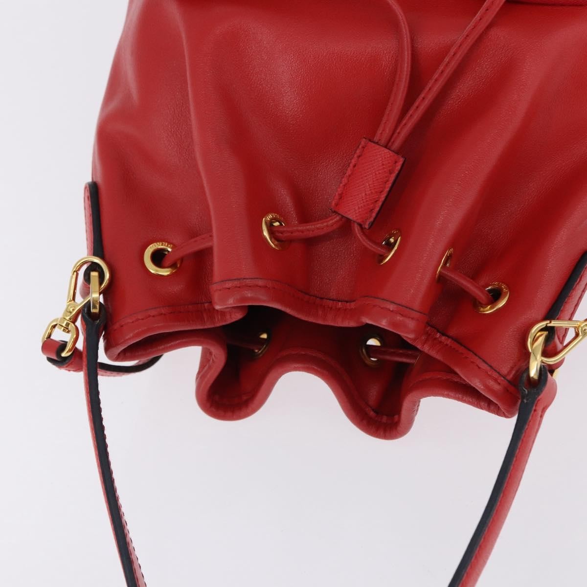 Prada Drawstring Pocket Bucket Soft Calf Red Leather Shoulder Bag Bag (Pre-Owned)