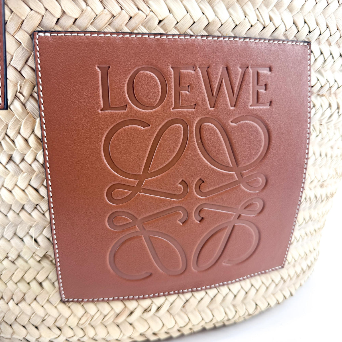 Loewe Elephant Basket Raffia Brown Leather Tote Bag Bag (Pre-Owned)