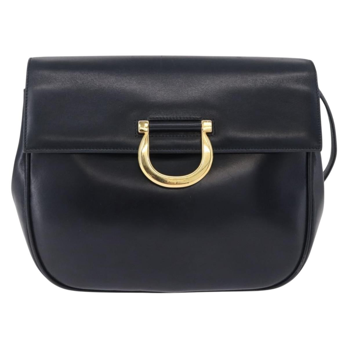 Salvatore Ferragamo Gancini Leather Navy Leather Shoulder Bag Bag (Pre-Owned)