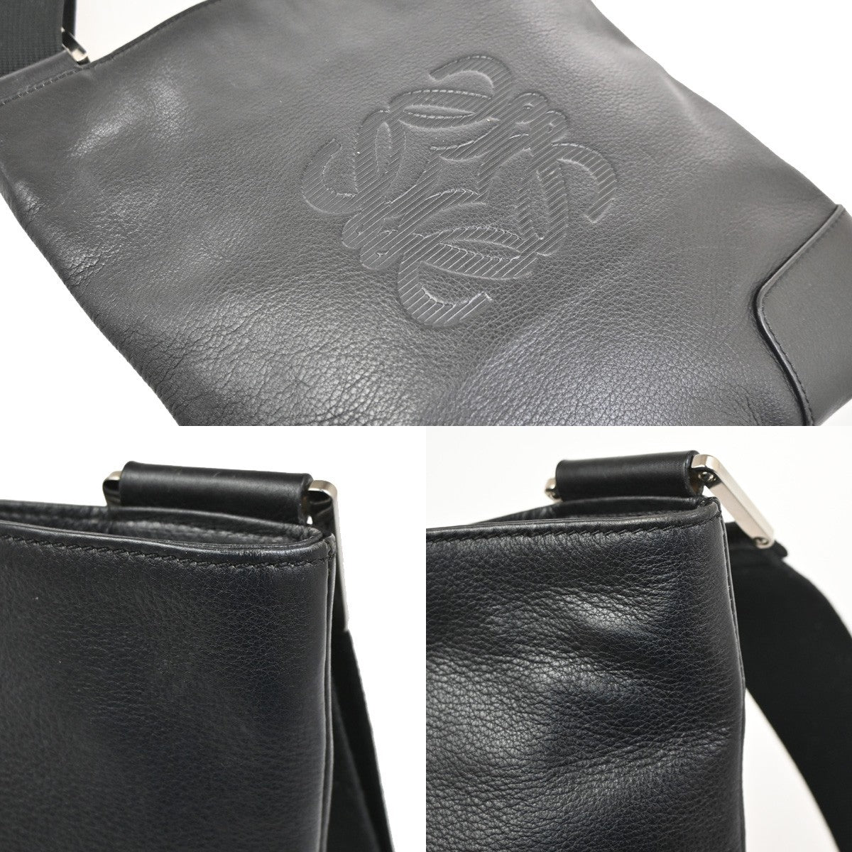 Loewe Anagram Leather Black Leather Shoulder Bag Bag (Pre-Owned)