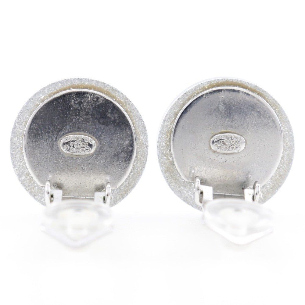 Chanel Cc Round Clip-On Glitter Resin Silver Plastic Earrings Jewelry (Pre-Owned)