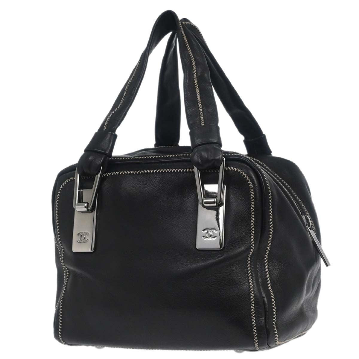 Chanel Cc Bowler Leather Black Leather Handbag (Pre-Owned)