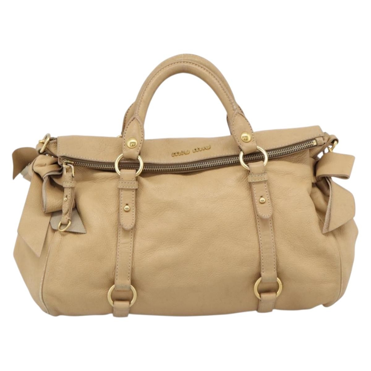 Miu Miu Convertible Satchel Leather Beige Leather Handbag (Pre-Owned)