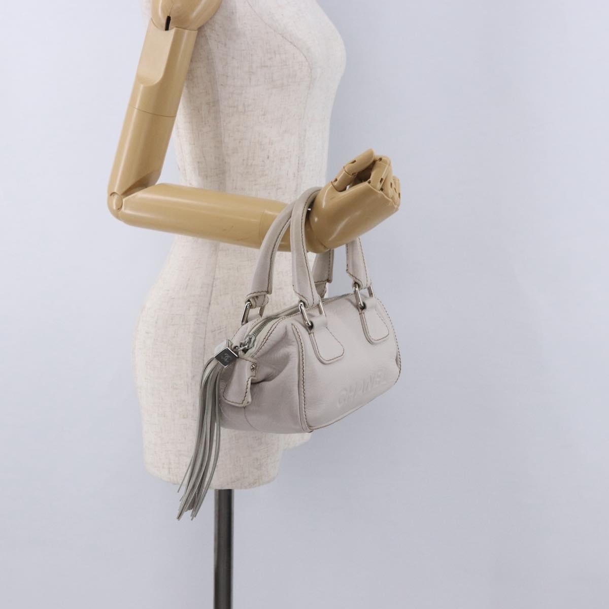 Chanel Lax Tassel Pebbled Leather White Leather Handbag (Pre-Owned)