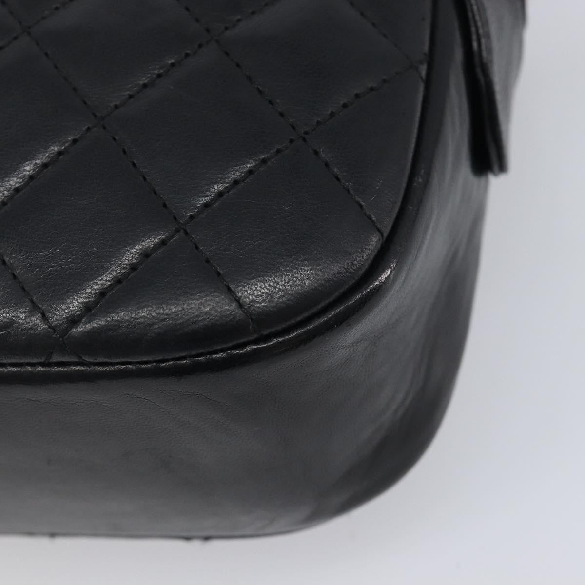 Chanel Vintage Front Pocket Camera Chevron Lambskin Black Leather Handbag (Pre-Owned)