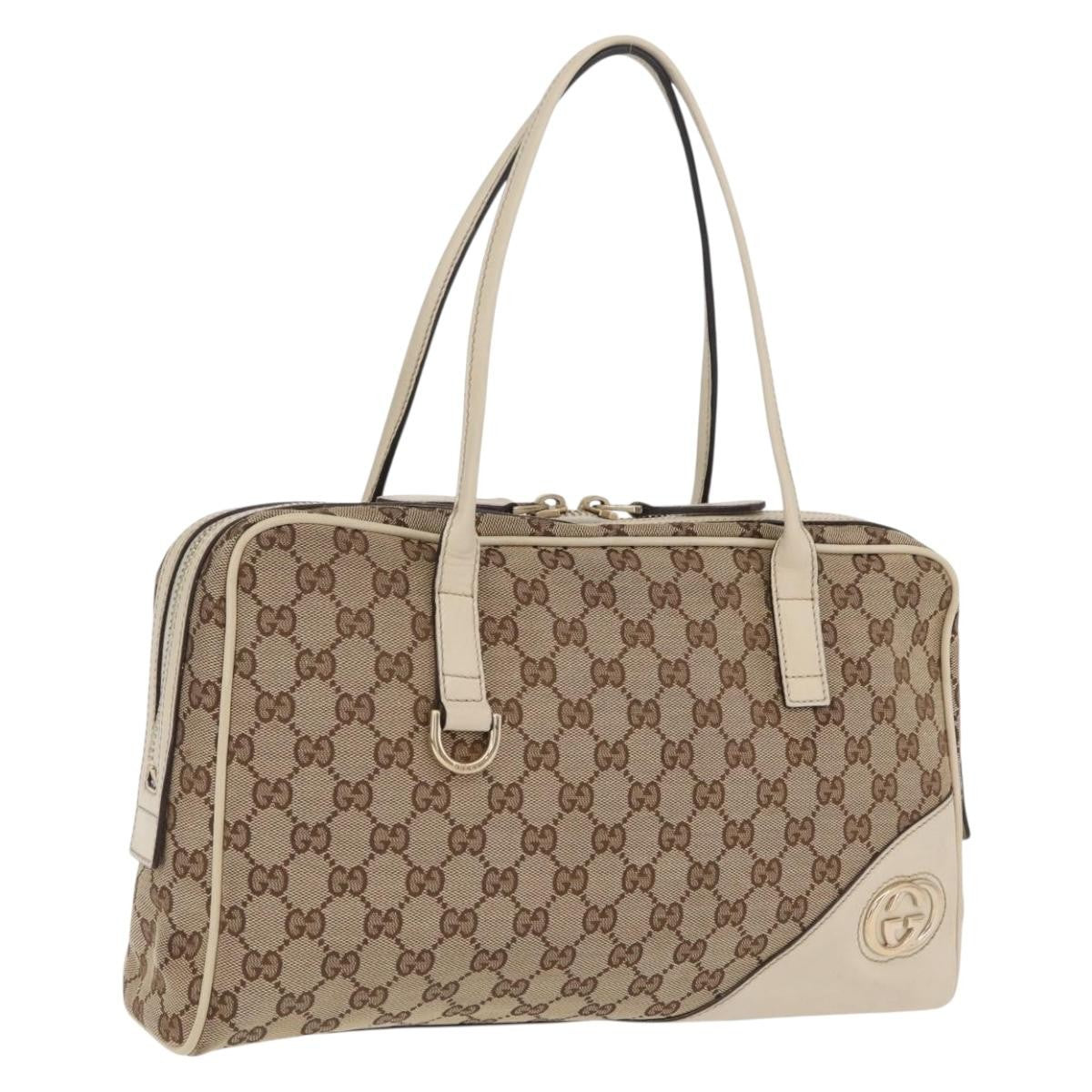 Gucci New Britt Boston Gg Canvas Beige Canvas Handbag (Pre-Owned)