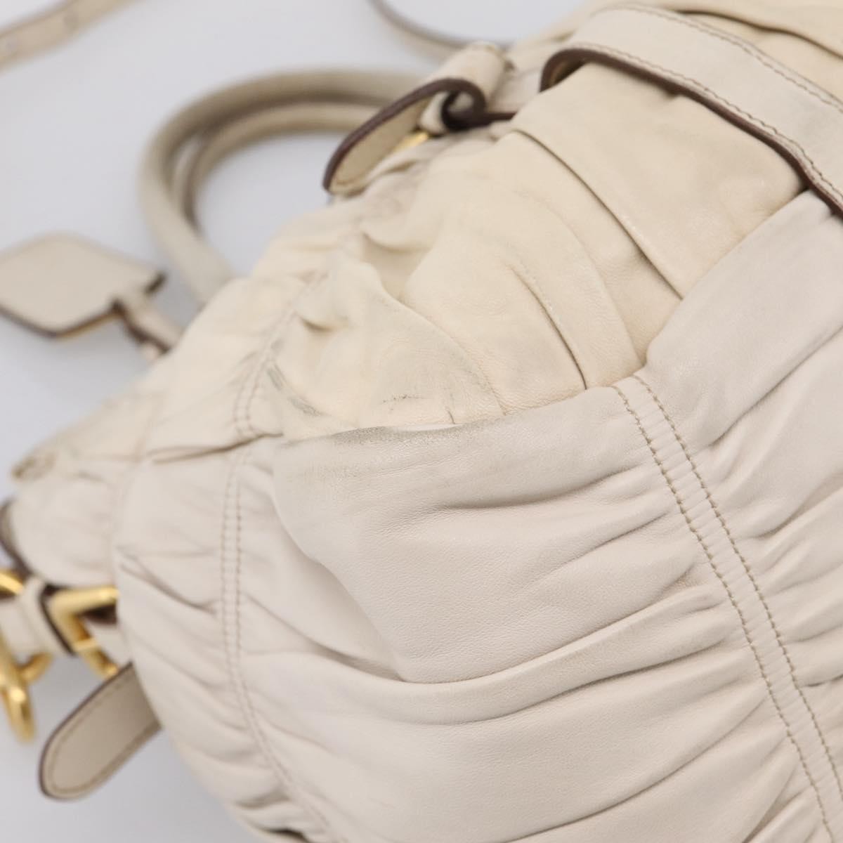Prada Gaufre Convertible Satchel Nappa Leather Beige Leather Handbag (Pre-Owned)
