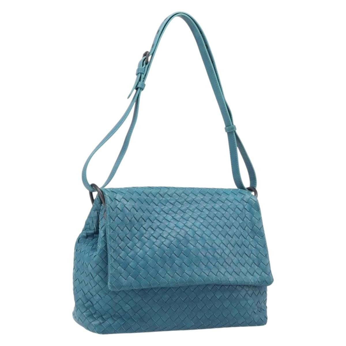 Bottega Veneta Adjustable Flap Intrecciato Nappa Blue Leather Shoulder Bag Bag (Pre-Owned)