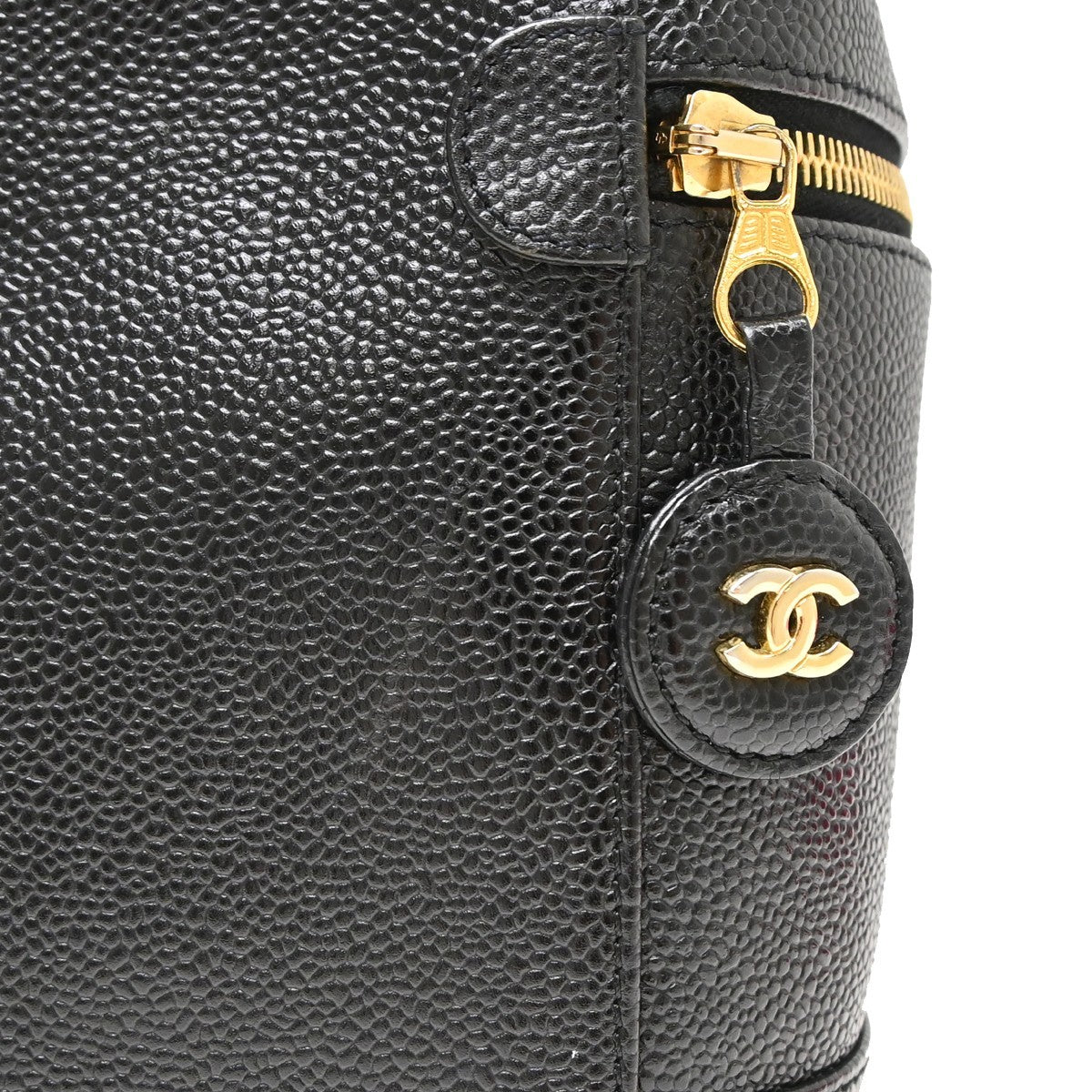Chanel Vintage Timeless Cosmetic Case Caviar Black Leather Handbag (Pre-Owned)