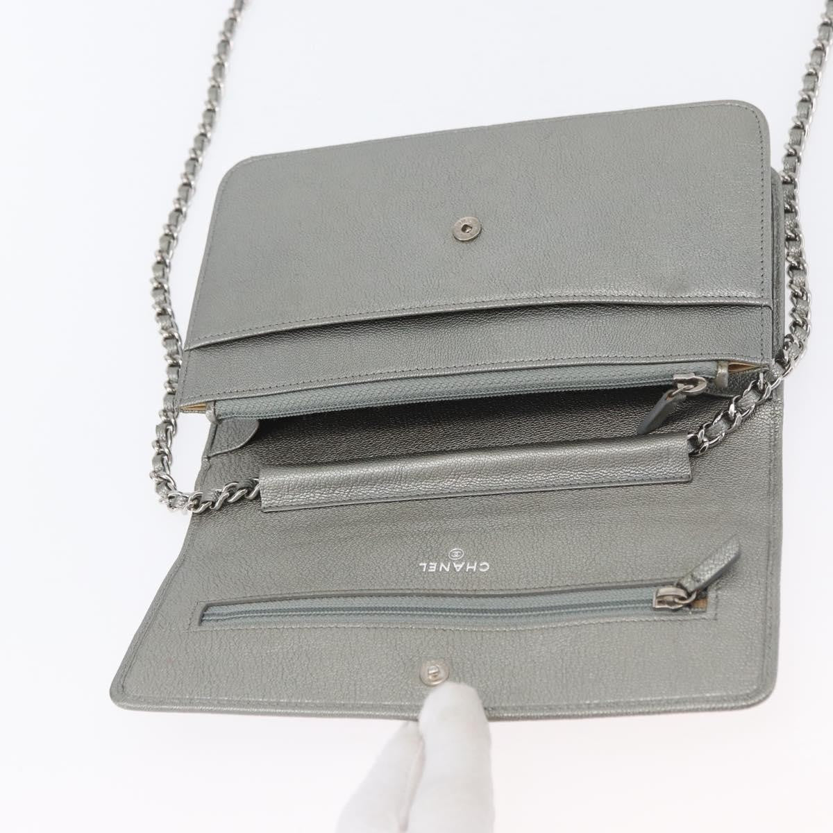 Chanel Round Cc Wallet On Chain Goatskin Silver Leather Crossbody Bag Bag (Pre-Owned)