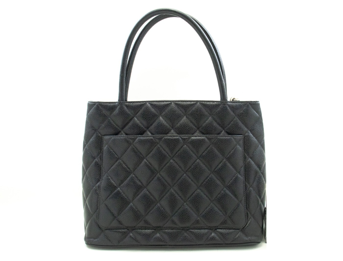 Chanel Medallion Tote Quilted Caviar Black Leather Tote Bag Bag (Pre-Owned)