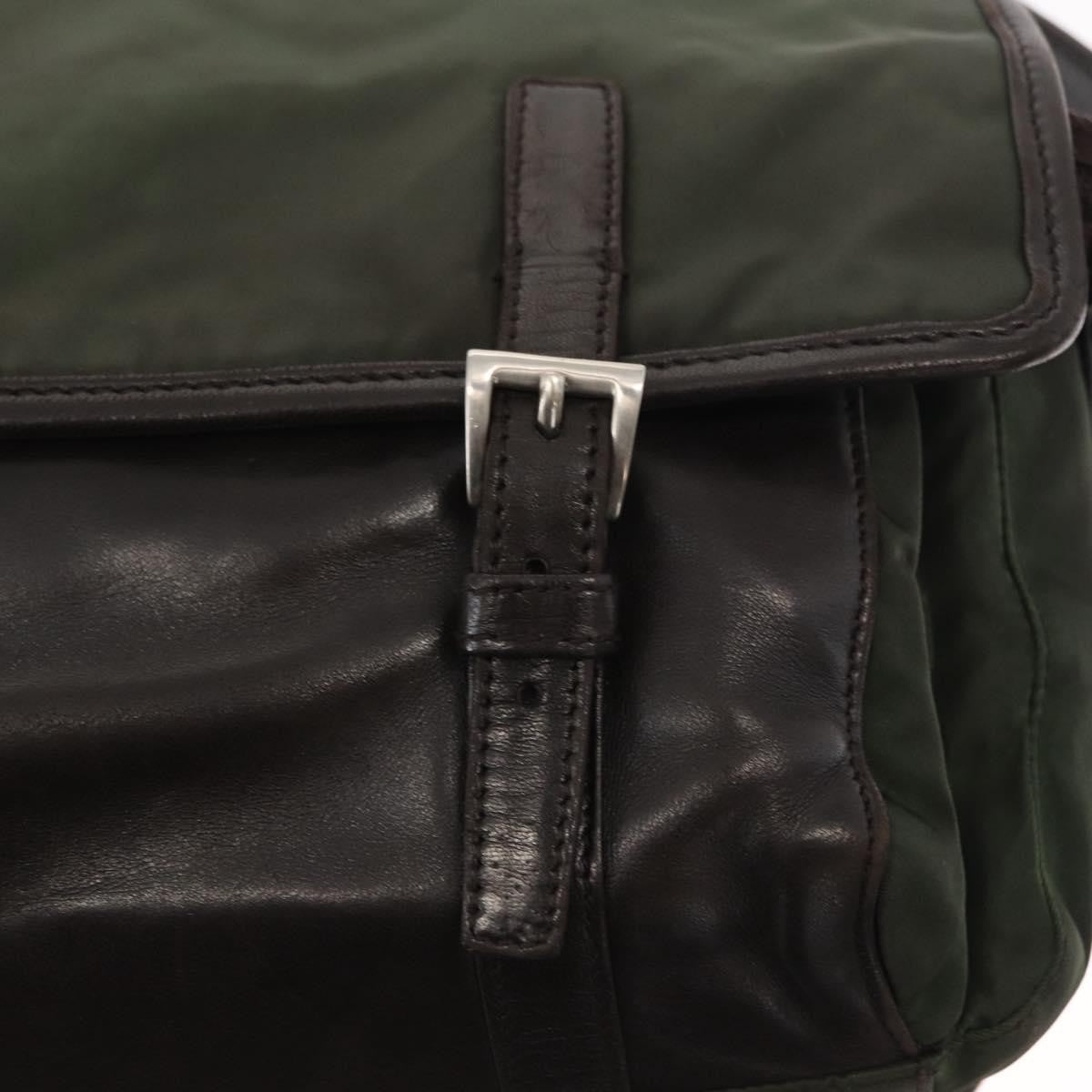 Prada Double Buckle Flap Messenger Tessuto Khaki Nylon Shoulder Bag Bag (Pre-Owned)