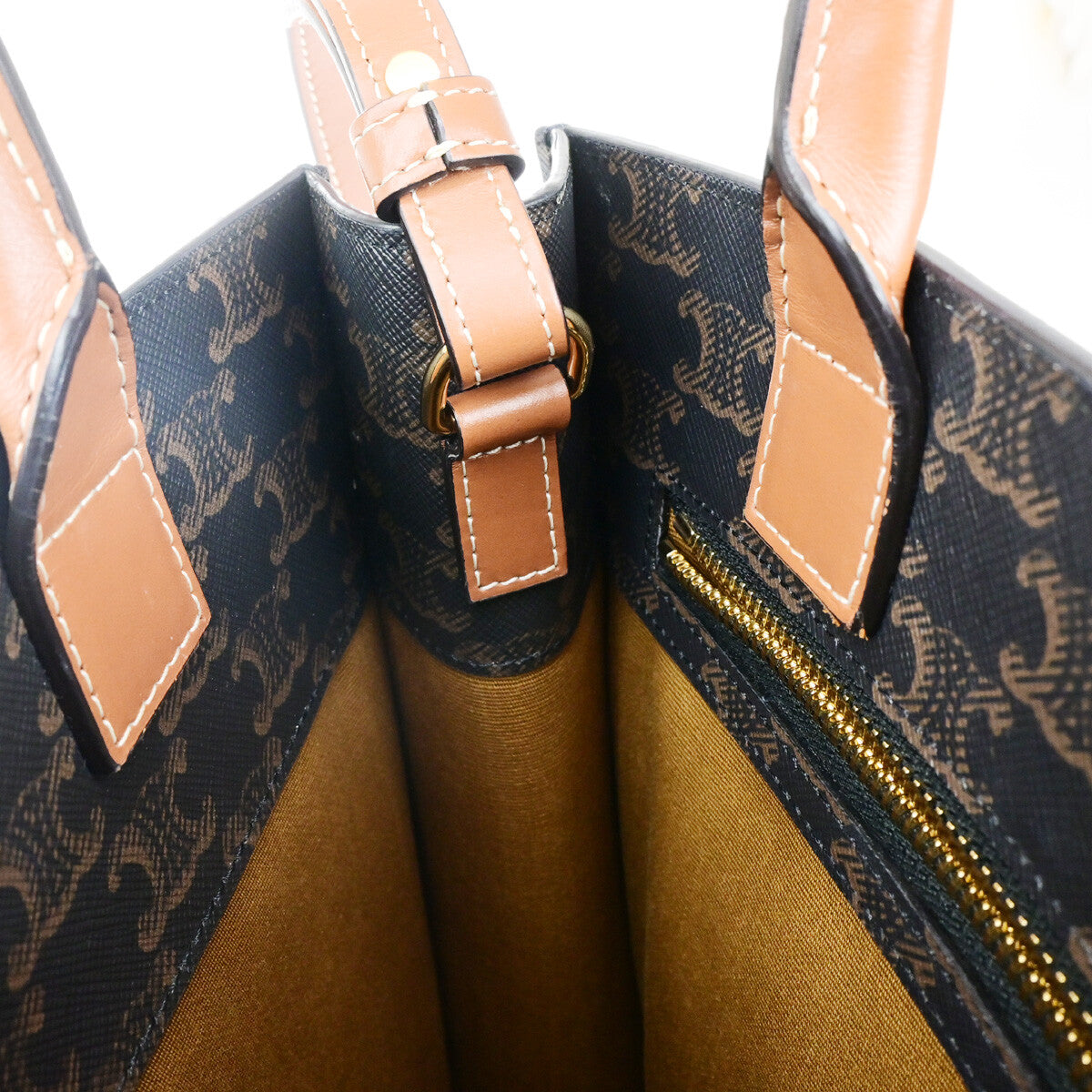 Celine Vertical Cabas Tote Triomphe Coated Canvas Brown Canvas Tote Bag Bag (Pre-Owned)